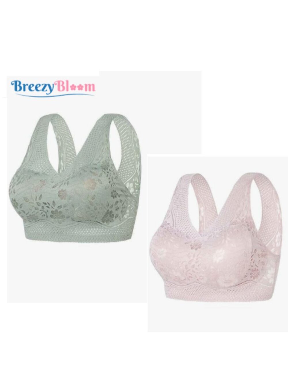 Breezy Bloom Lace, Breathable, Wirefree Bras - Set of 2 (Sz XXL)